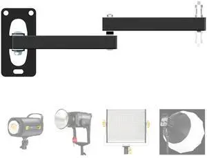 MeetRade Wall Mounting Boom Arm Holder: Fold Extend Adjustable Long Bracket,Heavy Duty Wall Mount,for Photography Strobe Light Monolight, Softbox,Ring Light,for Live Broadcast(1/4" Screw)