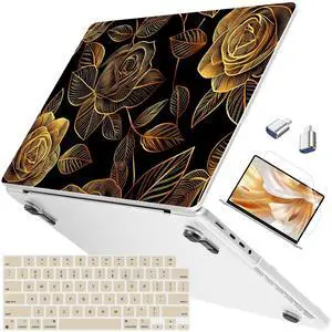 Mektron Ultra Thin Printed Case for MacBook Pro 14 inch 2024 Release M4 A3112 A3401 A3185 Fits 2023 2021 M3 A2918 A2992 M2 A2779 M1 A2442, Protective Hard Shell with Fold Kickstand, Luxury Roses