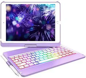 MMK Keyboard Case for iPad 7th/8th/9th Gen 10.2 inch 2019/2020/2021, Bluetooth, 360 Rotatable, 10 Color Backlit Keyboard Cover Tablet Case