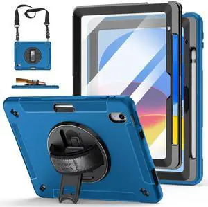 Case for iPad (A16) 11th/10th Generation Case: Protective Cover for iPad 11th Gen 11 Inch 2025 &10th Gen 10.9" 2022 with Screen Protector- Stand- Shoulder Strap- Handle- Pencil Holder-Dark Blue
