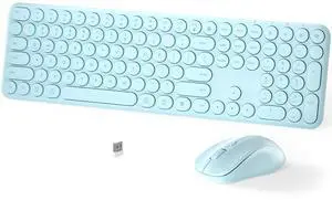 Wireless Keyboard and Mouse Set  MPTOG Full-Sized 110Pcs Slim Round Key Design, Quiet Typing, Adjustable DPI Ergonomic Mouse, Wireless Combo for PC, Mac, Laptop, Tablets(Crystal Blue)