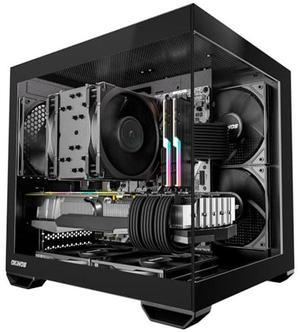 Okinos Mirage 2, Pre-Installed 5 x 120mm 3Pin Non-PWM Case Fans, Type-C Port, Panoramic View Tempered Glass Side Panel, Black, MATX Case, Mini-Tower