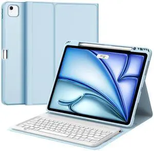 Keyboard Case for iPad Air 13 inch (M3 2025 / M2 2024), Magnetic Detachable Slim Wireless Keyboard, Precise Cutouts Folio Cover Case with Pencil Holder, Adjustable Angles, Auto Sleep/Wake, Sky Blue
