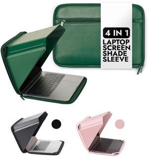 15"-16" MacBook Laptop Sun Shade Sleeve with Built-in Hood | 4-in-1: Screen Shade, Privacy, Heat Protection, Contrast Enhancement | Made in Hemp and Vegan Leather - Green