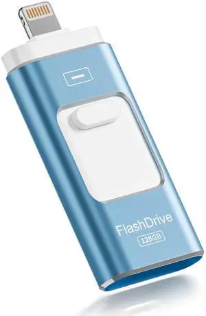 Apple MFi Certified 128GB Flash Drive for iPhone Thumb Drive Photo Stick, USB Memory Stick iPhone Flash Drive for Photos Videos, High Speed Jump Drive Compatible for iPhone/iPad/Android/PC (Blue)