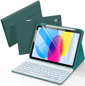 Senyoson for iPad 10th Generation Case with Keyboard - Keyboard Case for iPad 10.9 Inch, 7 Colors Backlit Wireless Detachable Folio Keyboard Cover with Pencil Holder for Latest iPad 10th Gen (Cyan)