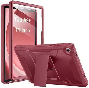 Soke Case for Samsung Galaxy Tab A9 Plus 2023, with Built-in Screen Protector and Kickstand, Rugged Full Body Protective Cover for Galaxy Tab A9+ 11 Inch Tablet [SM-X210/X216/X218],Dark Red