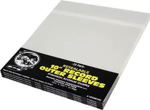 10" Resealable Record Outer Sleeves - Super Clear Premium 2 Mil Thick - Archival Quality BOPP - 10-3/4" x 10-3/8" + 1-1/2" Flap - 10SB02RS (100)