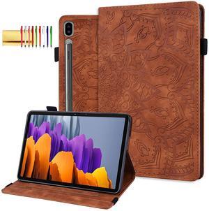 Folio Case for Samsung Galaxy Tab S10 Ultra 2024/S9 Ultra 2023/S8 Ultra 2022 14.6", Techcircle Mandala Embossed PU Leather Stand Soft Back Cover Slim Elastic Band Case w/Card Slots+Pen Holder, Brown