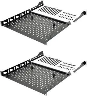 Tecmojo 1U Rack Shelf, 14 inch Depth, Anti-Slip Stops, Server & Network Shelf for 19 in Equipments, 110lbs Vented Capacity, No Lip (2 Pack)