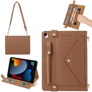 Handbag Case for iPad 9th/8th/7th Gen 10.2", iPad Air 3 2019/iPad Pro 10.5 Case, Techcircle Elegant Crossbody Folio Stand Wallet Case w/Pencil Holder, Card Slots, Hand Strap, Shoulder Strap, Brown
