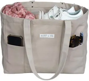 Extra Large Canvas Tote Bag - Utility with 2 Front Pockets and Laptop Sleeve, heavy-duty everyday tote for work or gym