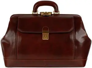 Time Resistance Leather Doctor Bag - Top Handle Medical Briefcase - Gladstone Handbag (Brown)