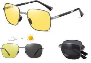 ToPanda Foldable Vision Glasses, UV400 protection, Polarized lenses, Anti-Blue Light, Anti-Glare, photochromic lenses, Unisex. (Silver-Night-Foldable)