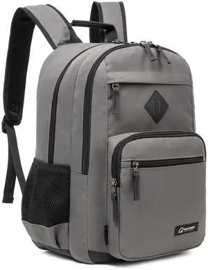 TRAILKICKER Classic Carry-on Travel Backpack, Laptop Backpack with Padded 17 inch Laptop Sleeve, Multi Pocket College Backpack, Casual Daypack Backpacks - Grey