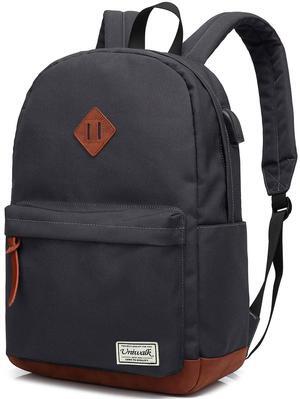 UNIWALK College Backpack, Water-resistent Laptop Backpack with USB Charging Port & Headphone Adapter for Men & Women Slim Anti-Theft Travel Bookbags Fits up to 14'' Computer 15'' Macbook - Gray