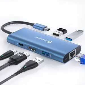 UtechSmart USB C Hub, Ethernet Multiport Adapter 6 in 1 USB C to HDMI Dock Compatible for MacBook Pro/Air, Chromebook, Dell XPS, HP and Type C Devices (Gigabit Ethernet 100W PD 4K HDMI USB 3.0) Blue