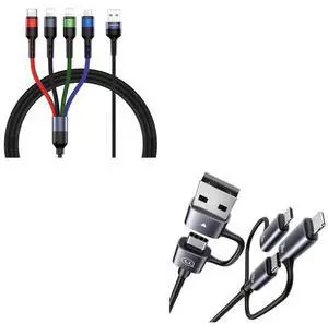 USAMS 2Pack 4FT 6-in-1 Multi Charging Cable, 4ft USB C Fast Charging Cords for Multiple Devices