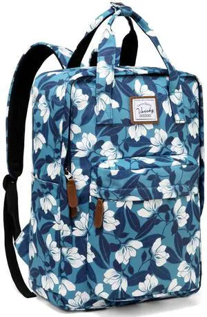 VASCHY School Backpack for Women/Teen Girls, Travel Backpack Water Resistant College High School Computer Bag Student Bookbag,Blue Gardenia
