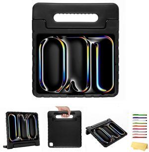 UUcovers Kids Case for iPad Air 13 inch M2 (2024) with 180deg Rotating Handle/Folding Kickstand/Pencil Holder/Stand Shockproof Cute Soft EVA Foam Heavy Duty Rugged Silicone Boys Girls Cover, Black
