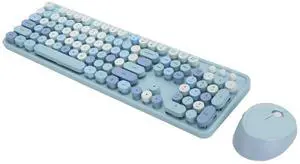 VGEBY 104 Key Keyboard and Mouse Set, Retro Typewriter with Mechanical Feel, Plug and Play (Blue Mixed Color)