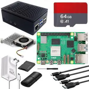 Vemico Rasberry Pi 5 8GB Starter Kit with Pi5 8GB Board,64GB Card Readers Kit,Pi 5 Case,27W 5.1V5A USB-C Power Supply,Active Cooler,4K Micro HD Out Cables