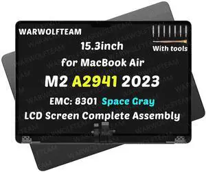 WARWOLFTEAM 15.3inch Compatible with MacBook Air Mac14,15 A2941 2023 M2 MQKP3xx/A MQKQ3xx/A EMC 8301 Retina LCD 2880 x 1864 Screen Digitizer Replacement Complete Assembly(Space Gray)