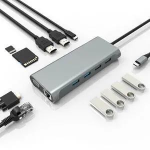 USB C Hub 11 in 1 Docking Station with HDMI, SD/TF, USB 2.0, USB 3.0,VGA, RJ45 Ethernet Ports,100W PD, Triple Display or Dual Monitor with 2 HDMI +VGA,for Dell HP Lenovo Surface MacBook Laptop