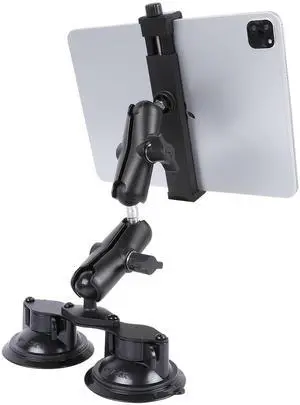 FPN Dual Suction Cup Tablet Mount for Truck/Car, 13.4 Inch Aluminum Arm, 360deg Adjustable 2-Stage Tablet Stand Holder, Compatible with iPad Pro/Air/Mini, Galaxy Tab and All 6.5-12.9" Tablets