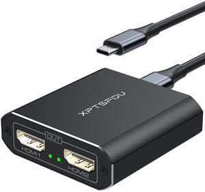 XPTSFDU 4K60Hz USB C to Dual HDMI Adapter for Dual Monitors Thunderbolt 3/4 to Dual HDMI Splitter 1 in 2 Out Extended Display for Windows Only