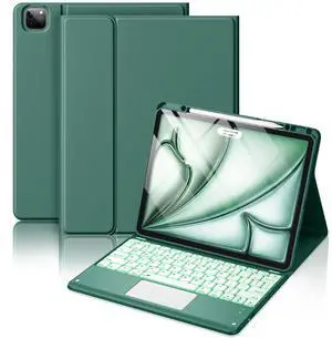 Hamile for iPad Air 13-inch Case Keyboard (M3/M2) - Magnetic Wireless Keyboard with Multi-Touch Trackpad 7 Colors Backlit Stain Proof Folio Cover for iPad Pro 12.9 6th 5th 4th 3rd Gen - Pine Green