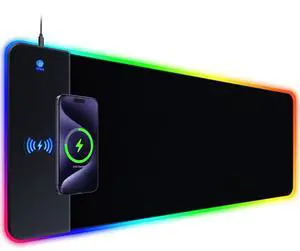 RGB Gaming Mouse Pad With 15W Wireless Charging, Extra Large LED Mousepad, 14 Light Modes, XXL Size, Ergonomic Computer Pad, Non-Slip Rubber Base for Laptop, Gifts for Gamer/Men