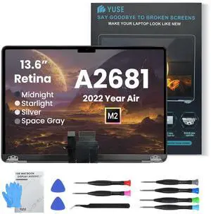 YUSE A2681 Screen Replacement for Mac14,2 MacBook Air 13.6" inches M2 2022 EMC 4074 2560x1664 Full LCD Display Complete Assembly (Silver)