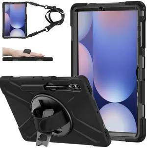 ZenRich Rugged Case for Samsung Galaxy Tab S10 Plus/S9FE Plus/S9 Plus/S8 Plus/S7 Plus/S7 FE, Galaxy Tab 12.4" Case with S Pen Holder 360 Ratable Stand Hand Strap Shoulder Belt