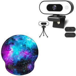 ToLuLu 1080P Webcam with Ring Light and Microphone, Streaming Web Camera, Mouse Pad with Wrist Rest Support, Mouse Pad with Wrist Rest Support Non Slip Rubber Base Mousepad