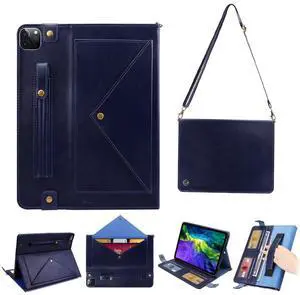 Dteck PU Leather Case for Apple iPad Pro 13" M4 (2024), Durable Folio Case with Card Slots & Pockets & Pen Holder & Stand Function, Protective Crossbody Tablet Case for iPad with Shoulder Strap, Blue