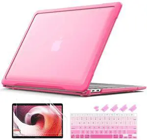Batianda Ultimate Protection Case for MacBook Air 13 inch 2021 2020 Release Model A2337 M1 Chip A2179 A1932 2019 Matte Carbon Fiber Edges Shockproof with Keyboard Cover Screen Protector,Pink