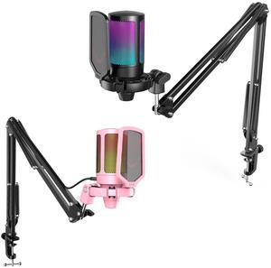 FIFINE Gaming PC USB Microphone Set, Podcast Condenser Mic with Boom Arm, Pop Filter, Mute Button, Gain Knob for Streaming, Recording, RGB Cardioid Mic for PC, PS4/PS5 (A6T+A6TP)