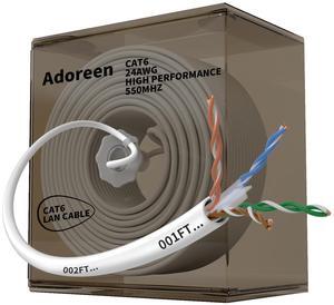 Adoreen Bulk Cat 6 Ethernet Cable 1000 Ft White, Easy Pull Box, 24AWG CCA, 10Gbps 550Mhz, POE,Soft Flexible Smooth UTP Internet Network Cable-Running FT Count