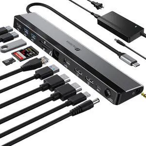 2025 Updated Universal Docking Station 100W PD Charger - Supports 3 Displays, Dual Monitor Laptop Hub for Mac&PC, USB-C VMM Support Multi Port - USB C USB A HDMI 1Gbps Ethernet Micro SD/TF& Audio Port