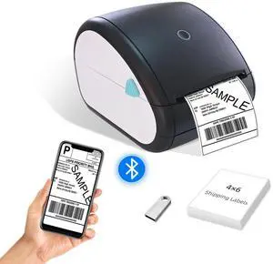 BORN4SHIP Thermal Label Printer 4x6, Bluetooth Shipping Label Printer for Small Businesses, with Built-in Paper Holder, Compatible with Amazon Shopify USPS