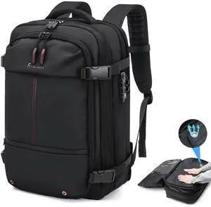 FABIEN CHERON Airback Backpack,60L Expandable Vacuum Backpack Travel with TSA Lock,17.3 inch Laptop Backpacks Vacpack Backpacks with Vacuum(Black,Without Air Pump)