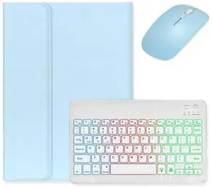 kaidisen Backlit Keyboard for Galaxy Tab S9 11 inch/Tab S9 FE 10.9 inch/Tab S8 11 inch/Tab S7 11" Keyboard Case with Mouse, Detachable Backlight Color Keyboard Case,Light Blue+White