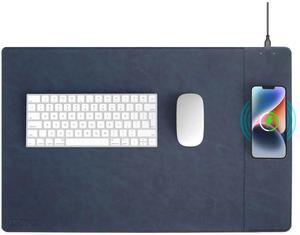 Magnetic Wireless Charging Desk Mat, 23.4"x15.6" Large Office Mouse Pad, Microfiber Leather Mouse Mat with Ultra-Smooth Surface, Waterproof Computer Keyboard Desk Mat for Office & Home, Laptop, Blue