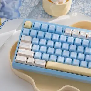 Hunfuthr PBT Keycaps, Minimalist Blue Keycaps 75 Percent, 164 Key Custom Cherry Profile Keyboard Keycap Set, Double Shot Gaming Key Caps for 61/64/68/84/87/100/104/108 Cherry MX Mechanical Keyboard