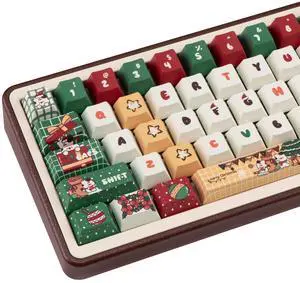 JOLINTAL Christmas Theme keycaps 130 Keys Cherry Profile PBT Keycap Set Dye Sub Kawaii Custom Keycaps with Snowman, Christmas Tree Fit for 61/64/87/104/108 Cherry Mx Mechanical Keyboard