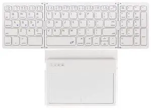 JOMAA BT Wireless Foldable Keyboard with Touchpad Rechargeable Folding Keyboard with Large Touchpad Tri-Folding Ultra Slim Keyboard (White)