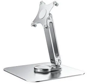 JUNEBOX 75x75mm VESA Monitor Mount Stand, M4 Anti-Loss Screws, Aluminum Alloy Base, Fits 7"-18" Small Portable Monitors, Silver Foldable Lay Flat Monitor Stand (Not Fit 100x100mm Vesa)