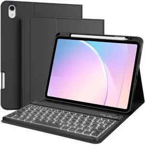 kenke for iPad 11/10th Gen Case with Keyboard 11/10.9 inch 2025 A16/2022, 7 Colors Backlit Wireless Detachable Folio Bluetooth Keyboard Cover Thin & Light with Pencil Holder, Square Keycaps, Black