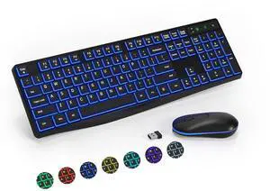 Wireless Keyboard and Mouse Combo, Lovaky 2.4G Full-Sized Ergonomic Keyboard Mouse, 3 DPI Adjustable Cordless USB Keyboard and Mouse, Quiet Click for Computer/Laptop/Windows/Mac (RGB Rainbow, 1 Pack)